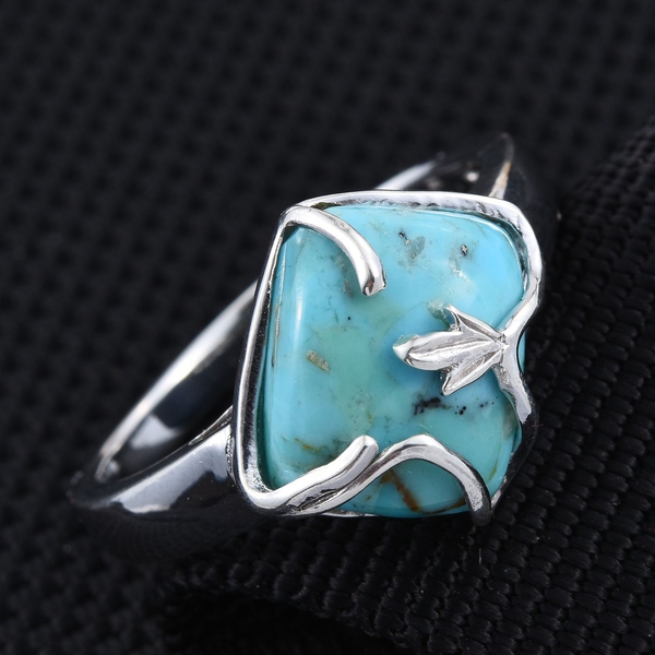 Arizona Matrix Turquoise (Cush) Solitaire Ring in Platinum Overlay Sterling Silver 4.500 Ct.