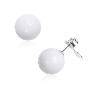 Carved White Jade Stud Earrings (with Push Back) in Sterling Silver 8.00 Ct, Silver wt. 9.19 Gms