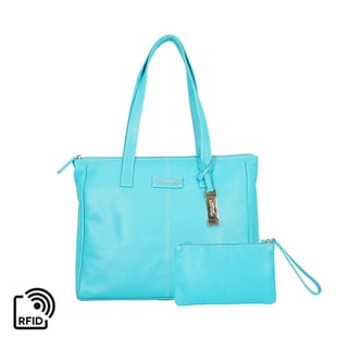 Union Code 100% Genuine Leather Turquoise Tote Bag and RFID Wristlet/Clutch Bag