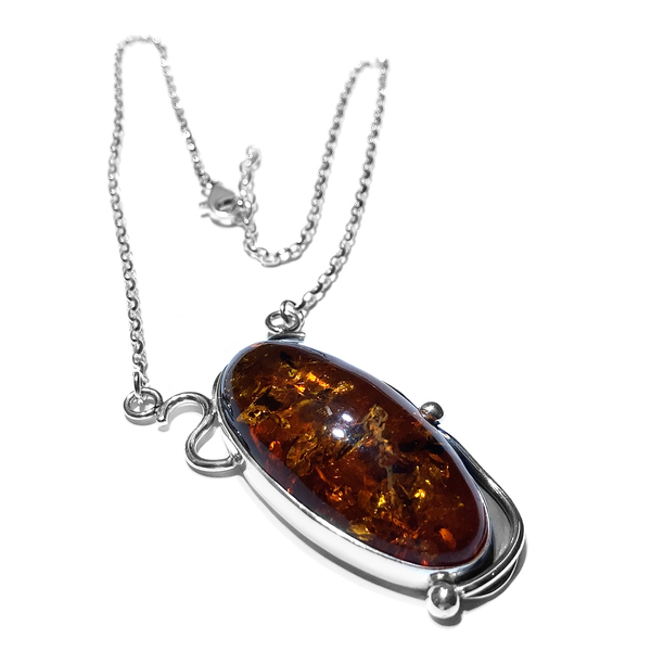 Natural Baltic Amber Necklace (Size - 18 With 1 Inch Extender) in Sterling Silver, Silver Wt. 16.20 