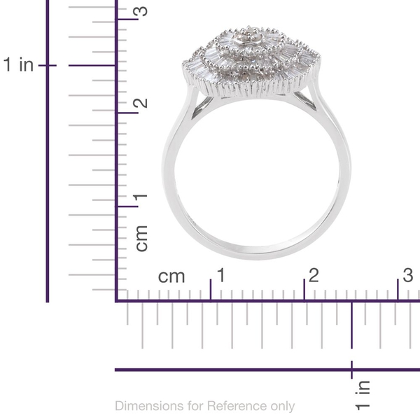 Designer Inspired Ballerina Diamond Ring in Platinum Overlay Sterling Silver 1.150 Ct.