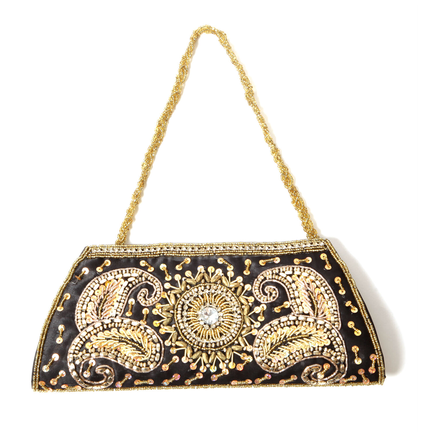 Black Colour Fancy Clutch Bag with Stone Work and Embroidery