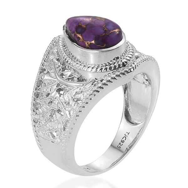 Royal Jaipur Purple Mojave Turquoise (Pear 3.98 Ct), Ruby Ring in Platinum Overlay Sterling Silver 4.000 Ct.