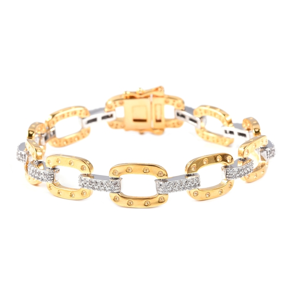 RACHEL GALLEY Natural White Cambodian Zircon Bracelet  in Two Tone Plated Sterling Silver 6.75 Inch