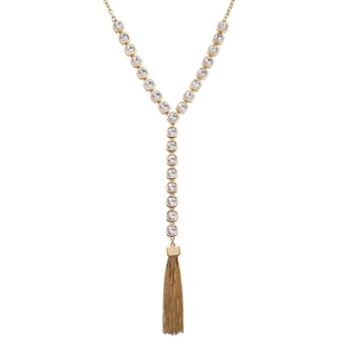 White Austrian Crystal Necklace (Size - 28) in Yellow Gold Tone