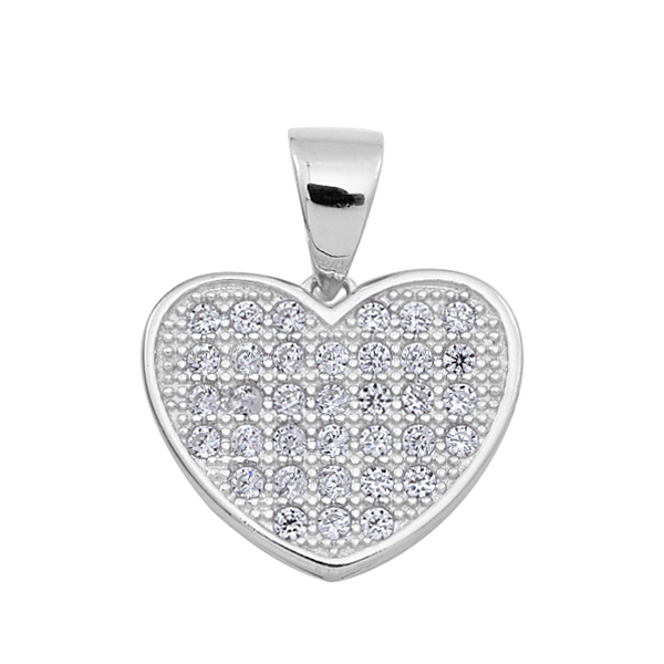ELANZA AAA Simulated Diamond (Rnd) Heart Pendant and Stud Earrings (with Push Back) in Rhodium Plated Sterling Silver