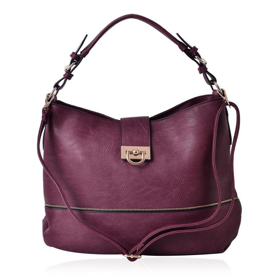 Burgundy Large Tote Bag with External Zipper Pocket and Adjustable and ...
