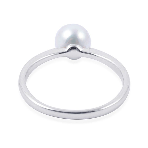 Japanese Akoya Pearl (Rnd) Solitaire Ring in Rhodium Plated Sterling Silver 4.000 Ct.