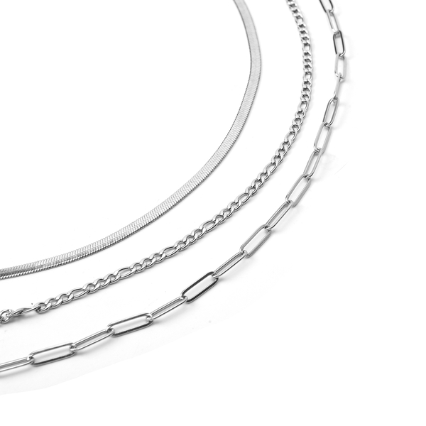 Set of 3 -  Necklace Pure White Stainless Steel