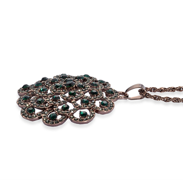 Green and Grey Austrian Crystal Pendant With Chain (Size 28 with 3 inch Extender) in Rose Gold Tone