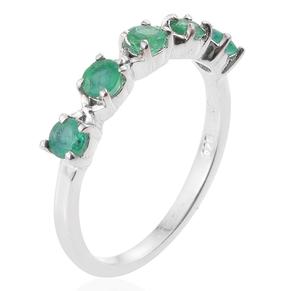 Kagem Zambian Emerald (Rnd) 5 Stone Ring in Platinum Overlay Sterling Silver 0.500 Ct.