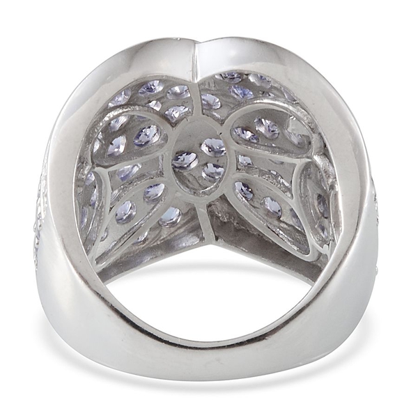 Tanzanite (Rnd), Diamond Cluster Ring in Platinum Overlay Sterling Silver 3.530 Ct.