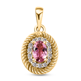 Pink Tourmaline and Natural Cambodian Zircon Pendant in 14K Gold Overlay Sterling Silver