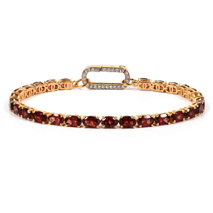 Mozambique Garnet and Simulated Diamond Bracelet (Size - 7.5) in 14K Gold Overlay Sterling Silver, S
