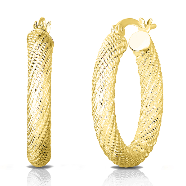 NY Close Out Deal - Yellow Gold Overlay Sterling Silver Hoop Earrings with Clasp