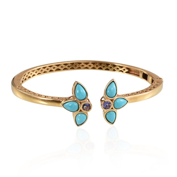 Arizona Sleeping Beauty Turquoise (Pear), Tanzanite Bangle (Size 7.5) in 14K Gold Overlay Sterling S