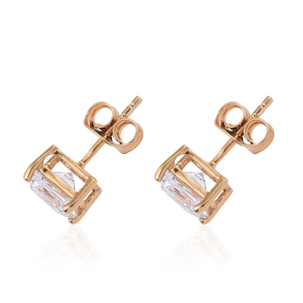 Lustro Stella - 14K Gold Overlay Sterling Silver (Sqr) Stud Earrings (with Push Back) Made with Finest CZ