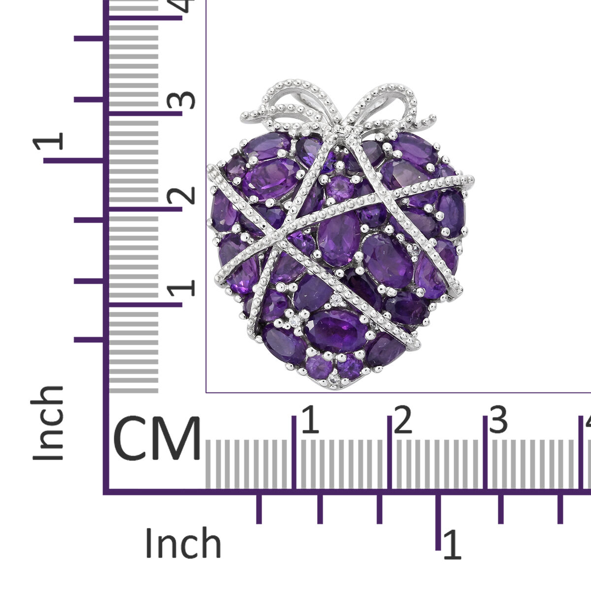 GP - Amethyst, Natural Cambodian Zircon & Blue Sapphire Heart Pendant in Rhodium Overlay Sterling Silver 7.30 Ct