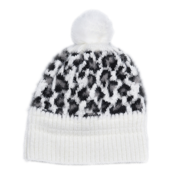 TJC Essential Leopard Pattern Jojoba Infused Bobble Hat with Lining (Size20x52Cm) - Black & White