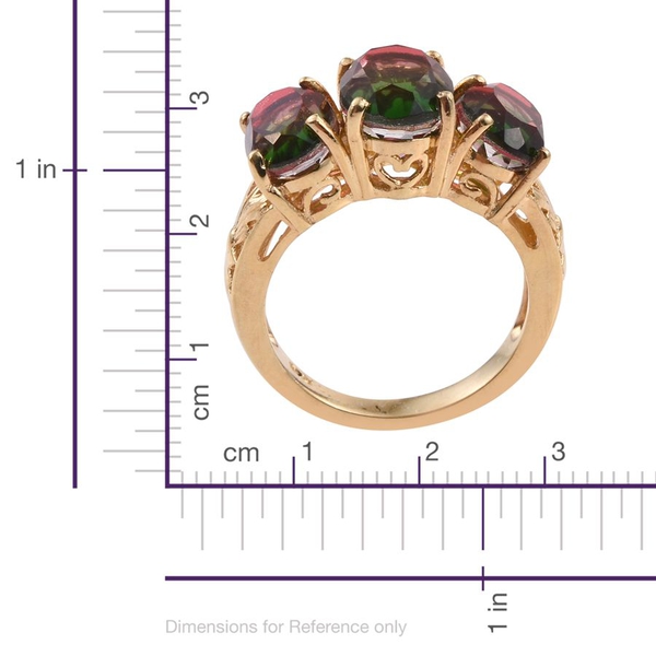 Bi-Color Tourmaline Quartz (Ovl 2.25 Ct) 3 Stone Ring in 14K Gold Overlay Sterling Silver 5.250 Ct.