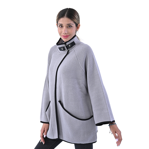 LA MAREY 100% Acrylic Knitted Coat with Buckle (Size 136x59 Cm) - Light Grey