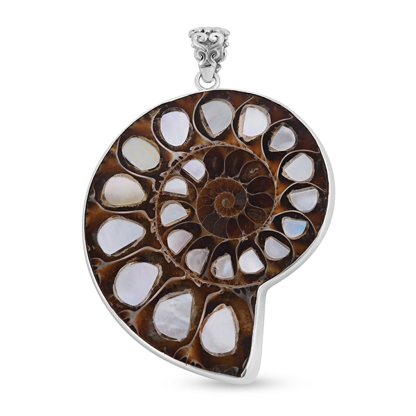 Royal Bali Collection Ammonite and Mother of Pearl Pendant in Sterling Silver