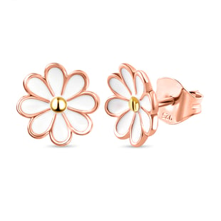 Two Tone Enamelled 18K Vermeil Rose Gold And Gold Overlay Sterling Silver Floral Stud Earrings (With