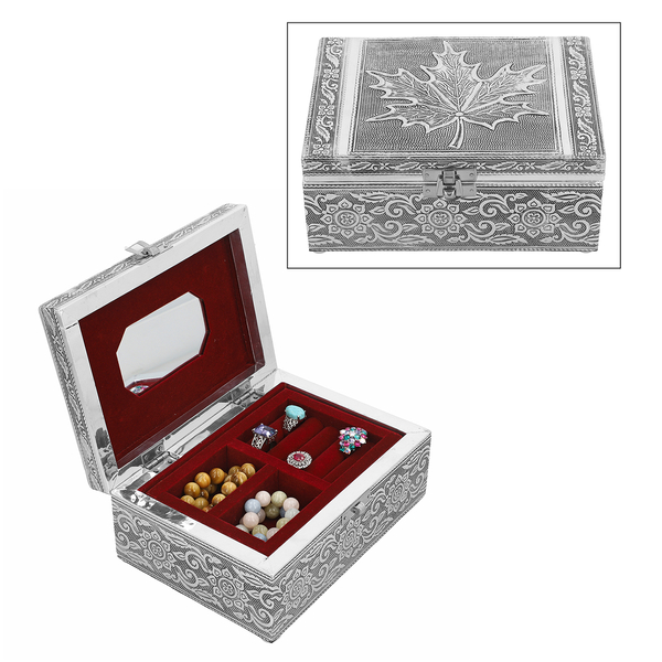 Oxidized Jewelry Box with Tray Flower & Leaf Pattern