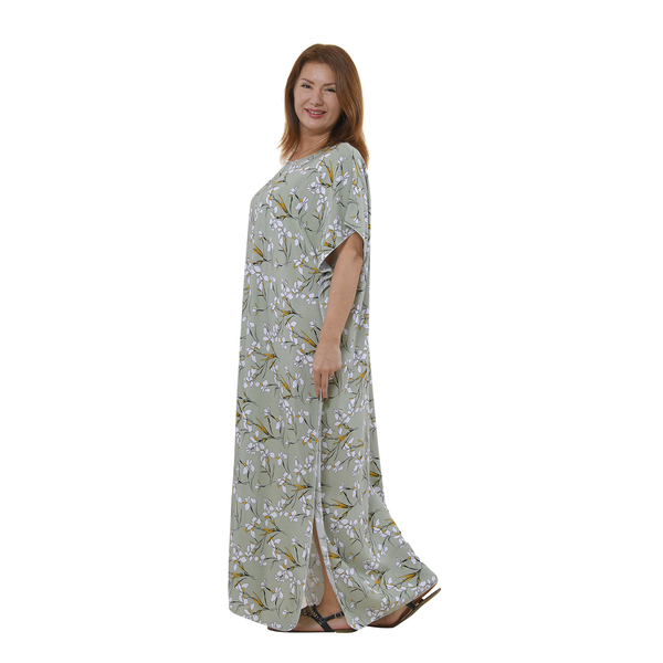 TAMSY Long Viscose Kaftan Dress (One Size, 8-18) - Green - 52in Length