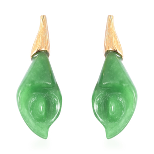 Green Jade Drop Earrings in Yellow Gold Overlay Sterling Silver 27.75 Ct.