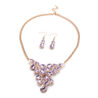 2 Piece Set - Simulated Rose Quartz and White Austrian Crystal Necklace (Size 22 with Extender) and 