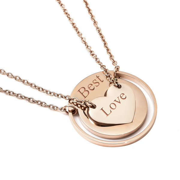 Personalised Engravable Set of 2 Heart Necklace in Stainless Steel, Size 17.5"