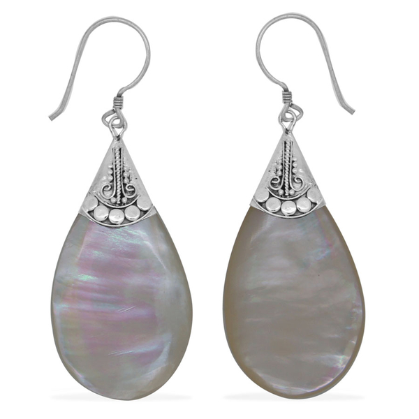 Royal Bali Collection Mother of Pearl Teardrop Hook Earrings in Sterling Silver 22.000 Ct.