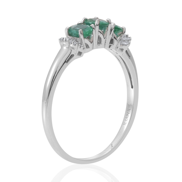 ILIANA 18K W Gold Kagem Zambian Emerald (Ovl), Diamond Ring 1.150 Ct.