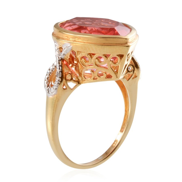 Padparadscha Colour Quartz (Mrq 17.75 Ct), Diamond Ring in 14K Gold Overlay Sterling Silver 17.790 Ct.
