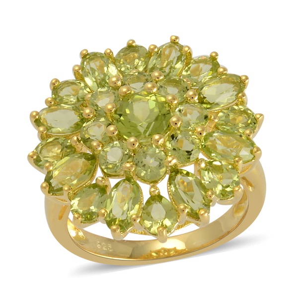 Hebei Peridot (Rnd 0.50 Ct) Cluster Ring in Yellow Gold Overlay Sterling Silver 4.750 Ct.
