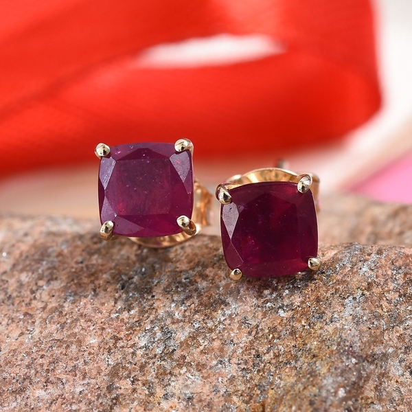 9K Yellow Gold AAA African Ruby (Cush) Stud Earrings (with Push Back) 2.750 Ct.