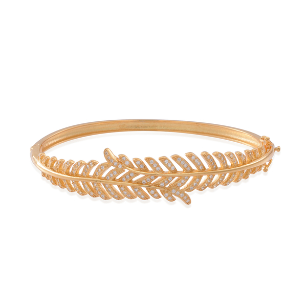 ELANZA AAA Simulated Diamond (Rnd) Feather Bangle (Size 7.5) in 14K Gold Overlay Sterling Silver