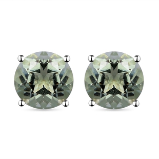 Green Amethyst Stud Earrings (With Push Back) in Platinum Overlay Sterling Silver 5.00 Ct.