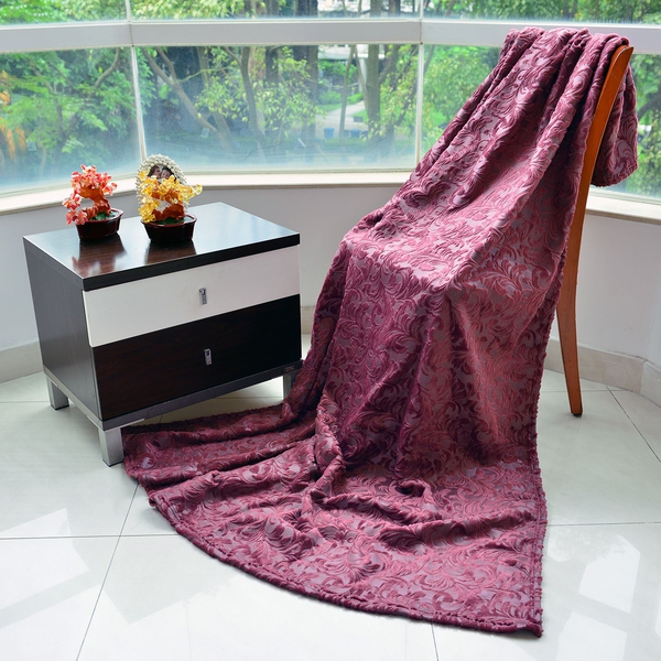 Foil Printed Purple Colour Floral Pattern Flannel Blanket (Size 160x200 cm)