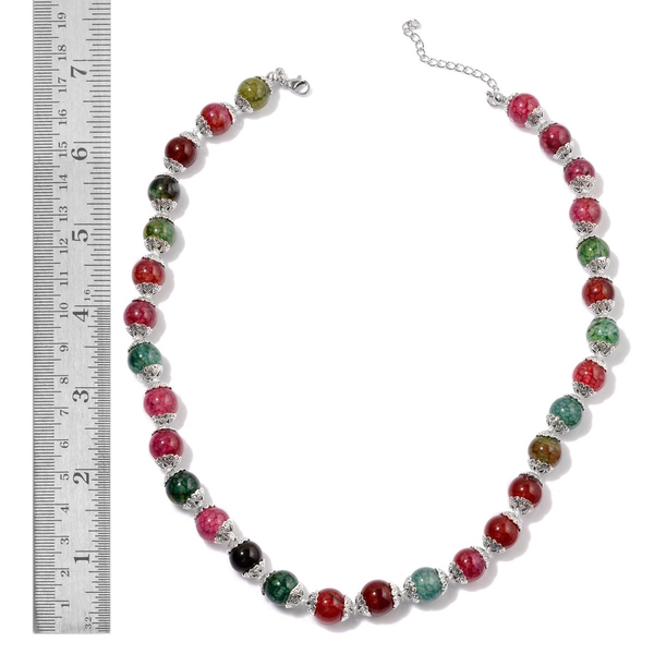 Multi Agate Necklace (Size 18 with 2 inch Extender) in Silver Tone 151.000 Ct.