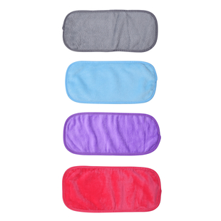 Set of 4 - Reusable Makeup Remover Wipes (Size 40x17Cm) - Pink, Purple, Sky Blue and Grey