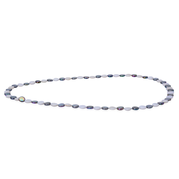 White and Dyed Grey Shell, Simulated White Diamond Necklace (Size 34)  210.000 Ct.