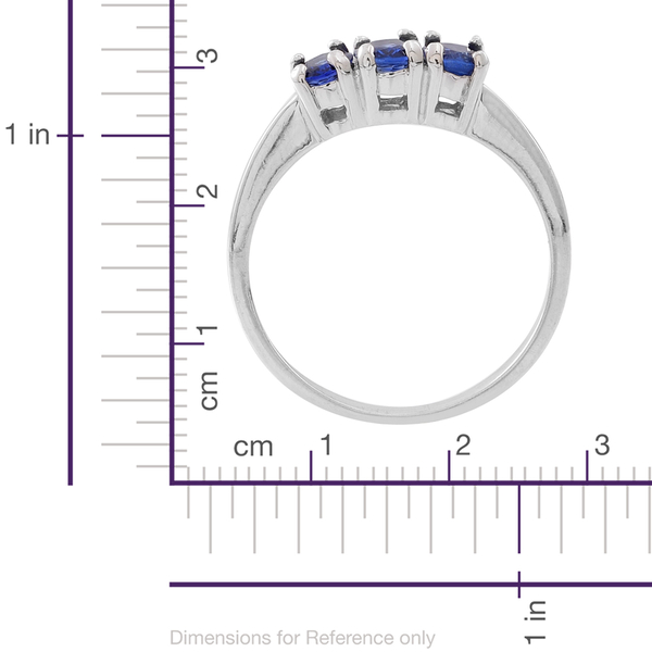 AA Ceylon Sapphire (Ovl) Trilogy Ring in Rhodium Plated Sterling Silver 1.500 Ct.