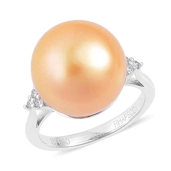 RHAPSODY 950 Platinum AAAA South Sea Golden Pearl (Rnd), Diamond (VVS-VS-E-F) Ring