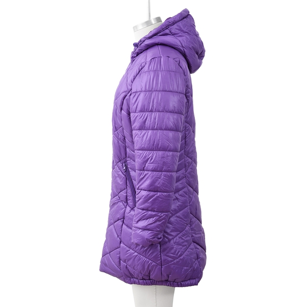 Solid Colour Women Long Puffer Jacket with Two Zipper Pockets (Size XL 16 - 18) - Purple