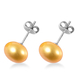 Golden Freshwater Pearl Stud Earrings in Rhodium Overlay Sterling Silver