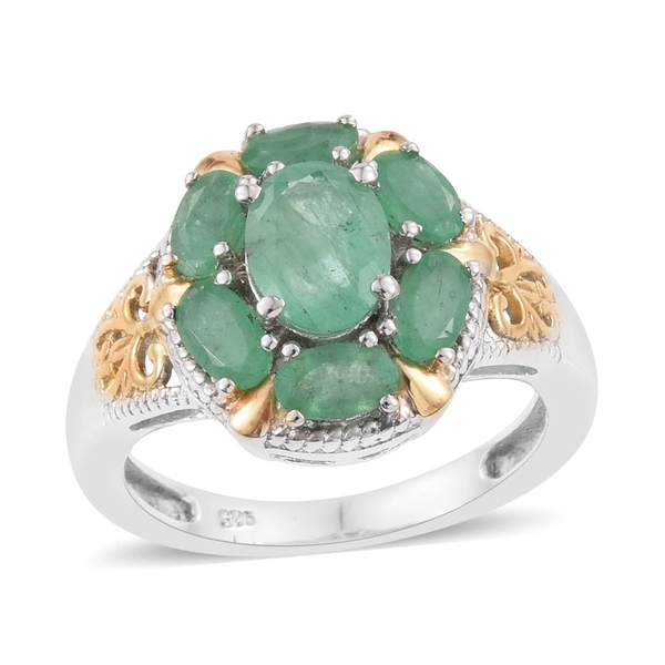 2.25 Ct Kagem Zambian Emerald Halo Ring in Platinum and Gold Plated Silver