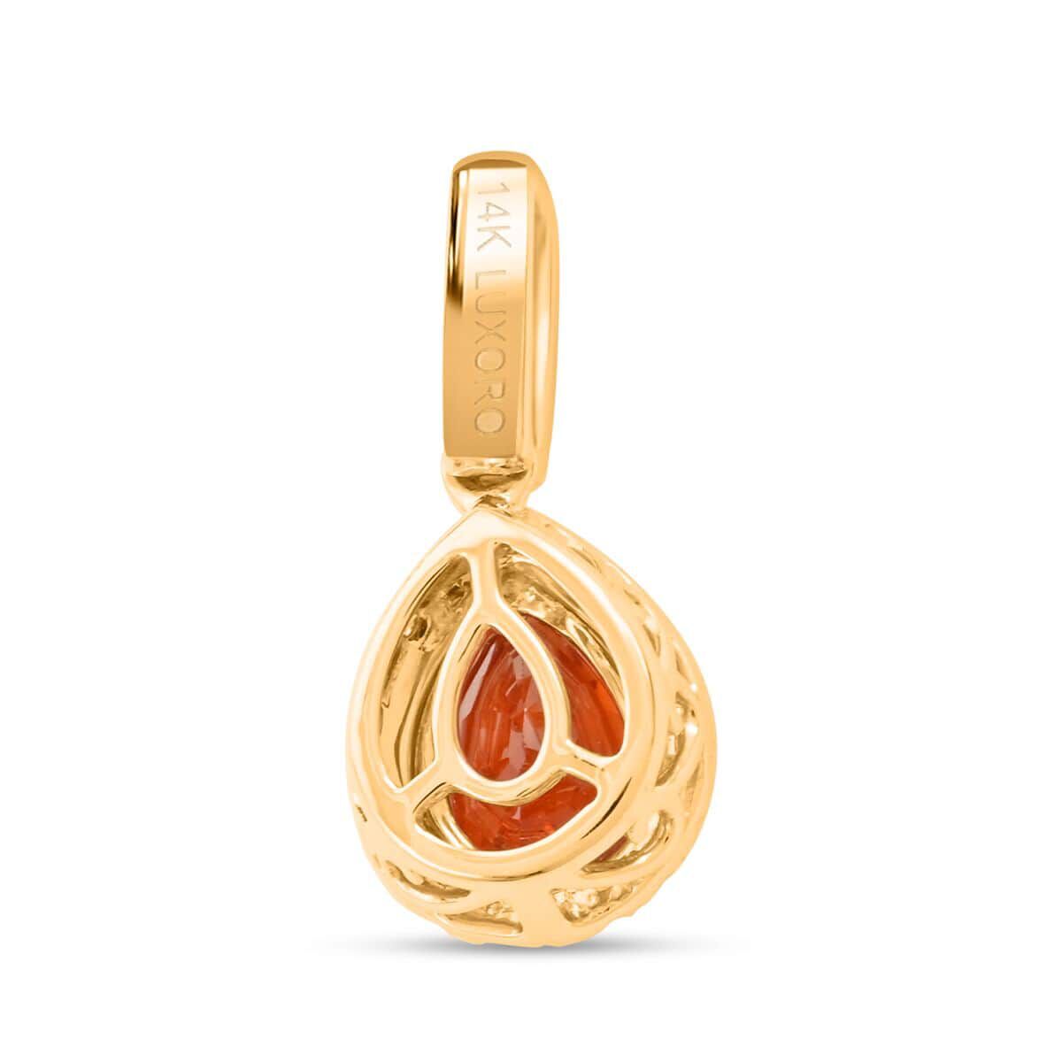 14K Yellow Gold  AAA   Nigerian Spessartite Garnet ,  White Diamond  I2 Pendant 1.75 ct,  Gold Wt. 1.52 Gms  1.750  Ct.