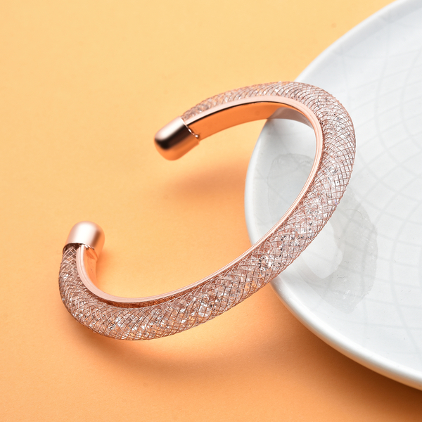 White Austrian Crystal Cuff Bangle (Size 7.5) in Rose Gold Tone